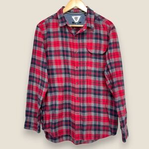 Vissla Central Coast Flannel Button Up Shirt Men Large Red Gray Plaid Cotton